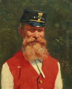 Portrait Of A Gentleman With A Beard, A Military Cap And A Red Vest