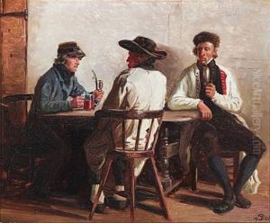 Three Men Sitting Around A Table
