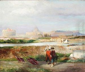 View From Rome With St. Peter's And Castel Sant'angelo by Peter Vilhelm Ilsted