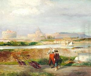 View From Rome With St. Peter's And Castel Sant Angelo by Peter Vilhelm Ilsted