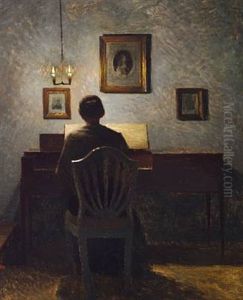 Interior With A Lady At A Spinet, Evening Light Interior With A Lady At A Spinet, Evening Light