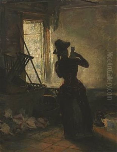 Interior With Woman And Cat - view 1
