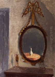 Interior From The Manor House Liselund, Mon With The Characteristic Liselund Mirror. In The Mirror, A Chinese Vase Is Seen by Peter Vilhelm Ilsted