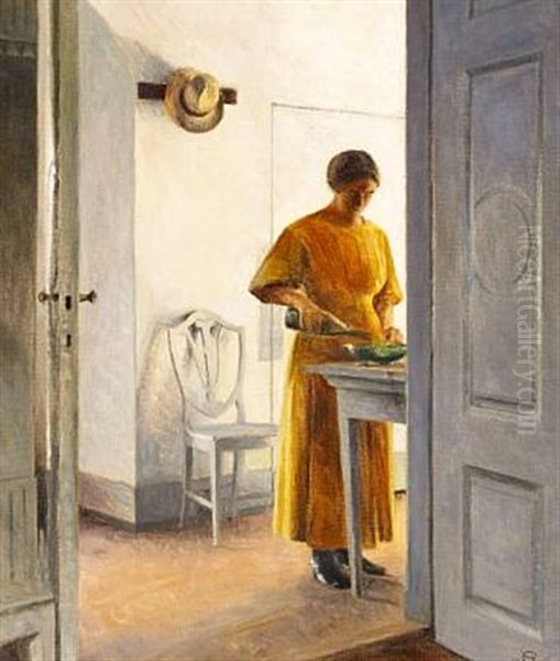 Interior From Liselund. A Young Woman Tossing The Salad - view 1