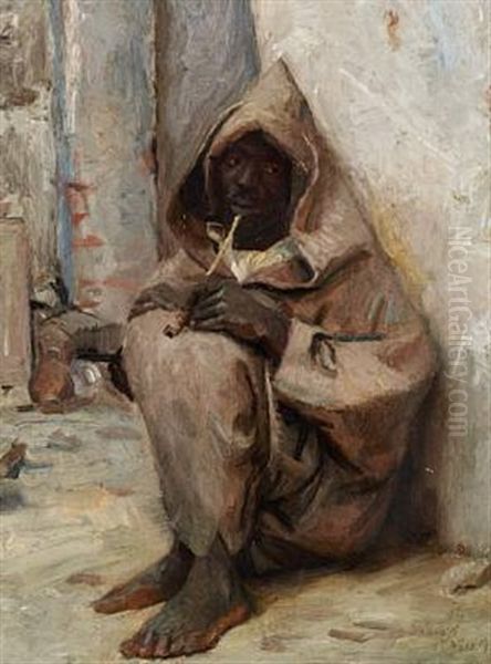 An Algerian Smoking Opium In The Streetsof Tanger - view 1