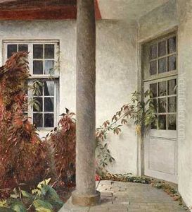 Parti Fra Liselund Med Vildvin, Der Vokser Op Af Husmuren by Peter Vilhelm Ilsted