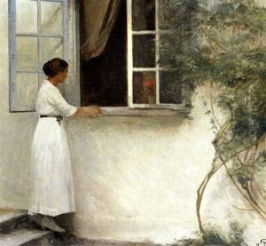 Ung Pige I En Lys Sommerkjole Ved Et Vindue by Peter Vilhelm Ilsted
