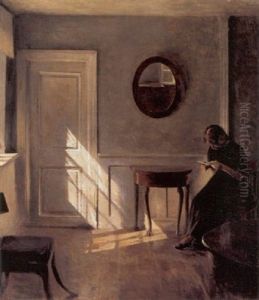 Interior Med Ung Pige, Der Laeser Et Brev by Peter Vilhelm Ilsted