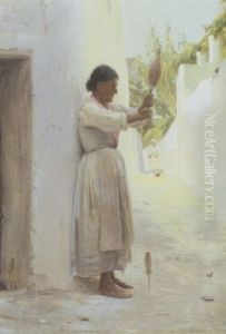 Italiensk Bymotiv Med Kvinder I En Solbeskinnet Gyde by Peter Vilhelm Ilsted