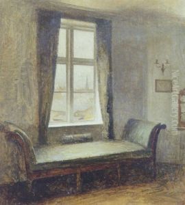 Interior Med Louis Xvi Baenk Foran Vinduet by Peter Vilhelm Ilsted