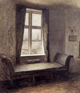 Interior Fra En Stue Med Louis Xvi Baenk Foran Vinduet Og Udsigt Over Byen