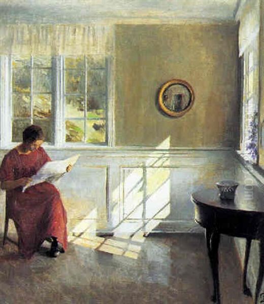 Interior Fra Liselund, Med Laesende Pige Ved Vinduet - view 1