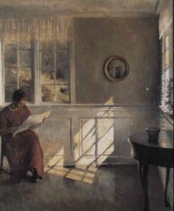 Interior Med L+sende Pige Ved Vinduet by Peter Vilhelm Ilsted