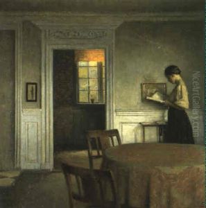 Interieur Med L+sende Kvinde by Peter Vilhelm Ilsted