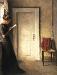 Interiir Med Ung Pige Der Laeser En Bog by Peter Vilhelm Ilsted