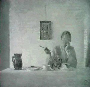 Interior Med Kvinde Ved Et Bord by Peter Vilhelm Ilsted