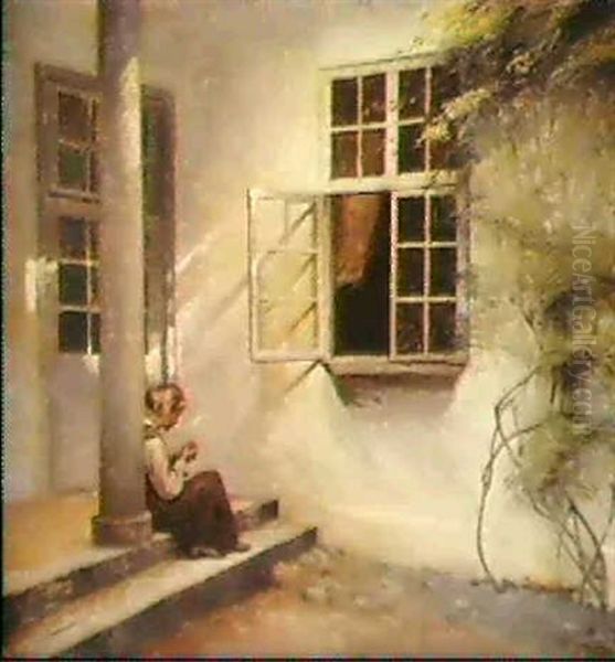 Ung Pige, Der Syr Pa Trappen Ved Liselund - view 1