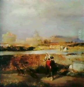 Parti Fra Rom Med Udsigt Mod Peterskirken Og Engelsborg, I Forgrunden Tiberen by Peter Vilhelm Ilsted