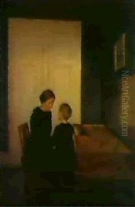 Interior, Moder Og Barn Ved Klaveret by Peter Vilhelm Ilsted