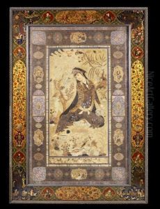 Shirin In A Landscape Holding A Wine Bottle And Porcelain Cup by Haji Mirza Aqa Imami
