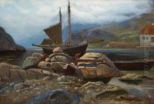 Seilskute Ankret Opp by Carl Wilhelm Barth