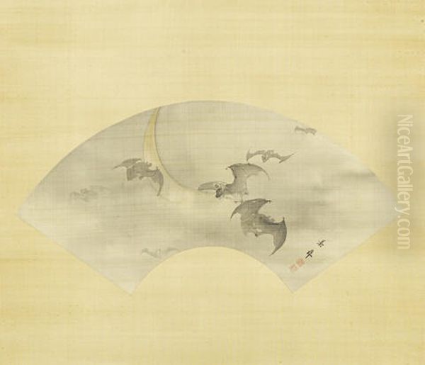 Untitled (seven Bats Hovering Against The Crescent Moon) - view 1