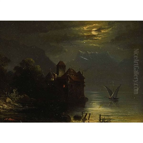 Chateau Chillon Et Dents Du Midi Au Clair De Lune - view 1