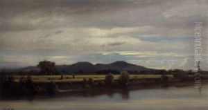 Sommerliche Fluslandschaft Mit Bauerinnen Auf Einem Feld by Edouard Auguste Imer