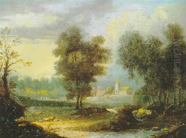 Bewaldete Landschaft Mit Einem Bach In Einem Dorf - view 1
