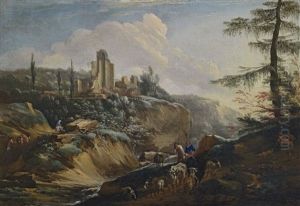 Two Landscapes With Shepherds And Ruins (2 Works) by Philippe-Augustin Immenraet