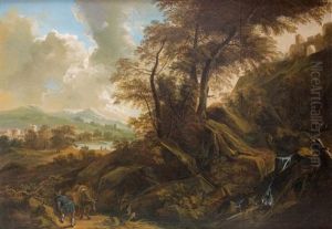 Un Promeneur Et Son Ane Dans Un Paysage Avec Une Cascade