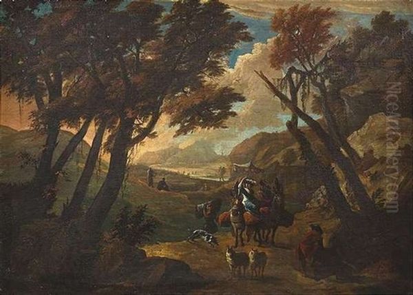 Vornehme Reisende Auf Maultieren In Italienischer Landschaft - view 1