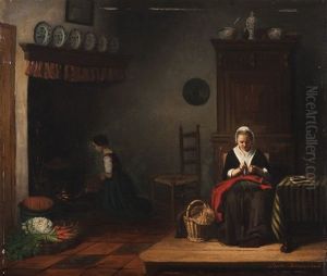 Mending Clothes In The Kitchen by Anna Maria Immerzeel