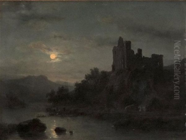 Paysage Du Rhin Avec Un Chateau - view 1