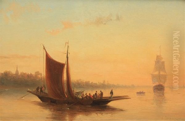 Dutch Harbor Scene With Boats And Figure - view 1