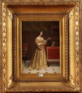 Jeune Fille A La Guitare Dans Un Interieur