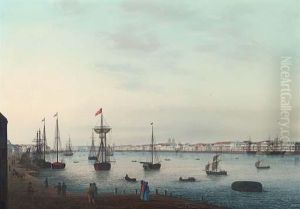 View Of St. Petersburg Along Neva River by Johann Wilhelm Gottfried Barth