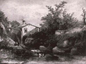 Welsh Landscape With Watermill by Joseph Murray Ince