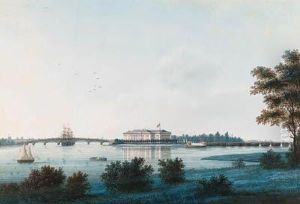 View Of The Kamenno-ostrov Palace Across The River Neva by Johann Wilhelm Gottfried Barth