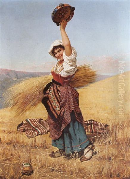 Italian Beauty With A Tambourine by Filippo Indoni