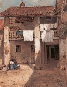 Interno Di Cortile by Domenico Induno
