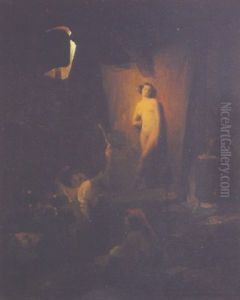 Interior Scene Of Artist's Studio With Nude Model by Girolamo Induno