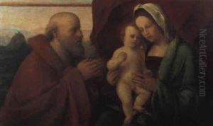 Die Heilige Familie In Einer Landschaft by Pietro degli Ingannati