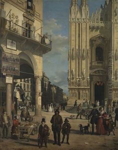 Veduta Di Piazza Del Duomo Con Il Coperto Dei Figini by Angelo Inganni