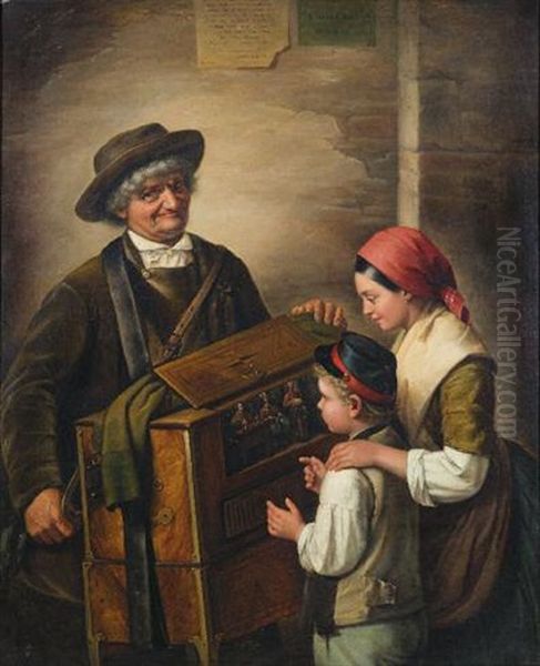 Suonatore Di Organetto Con Due Piccoli Ammiratori - view 1
