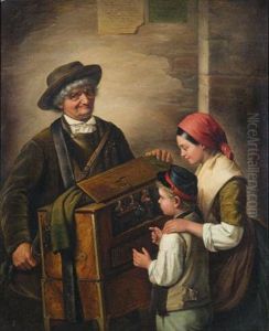 Suonatore Di Organetto Con Due Piccoli Ammiratori