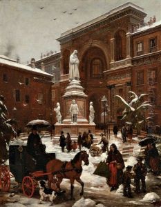 Veduta Di Piazza Della Scala Con Effetto Di Neve Cadente