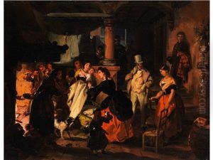 Hoher Besuch Bei Einer Arbeiterfamilie Mit Einem Kleinen Kind by Angelo Inganni
