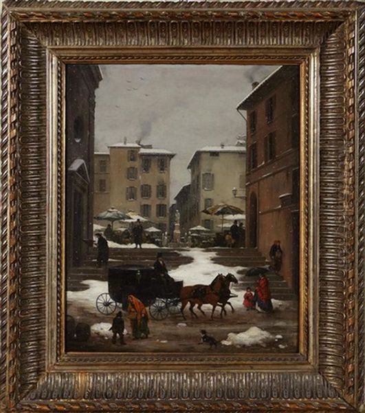 Veduta Della Piazza Del Mercato Di Brescia Sotto La Neve - view 1