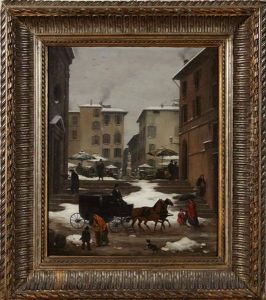 Veduta Della Piazza Del Mercato Di Brescia Sotto La Neve
